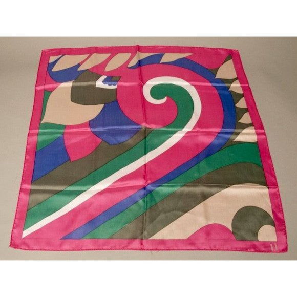 Vintage Scarf Pink Magenta Blue Green Tan Bold Head wrap Accessory - Picture 2 of 3